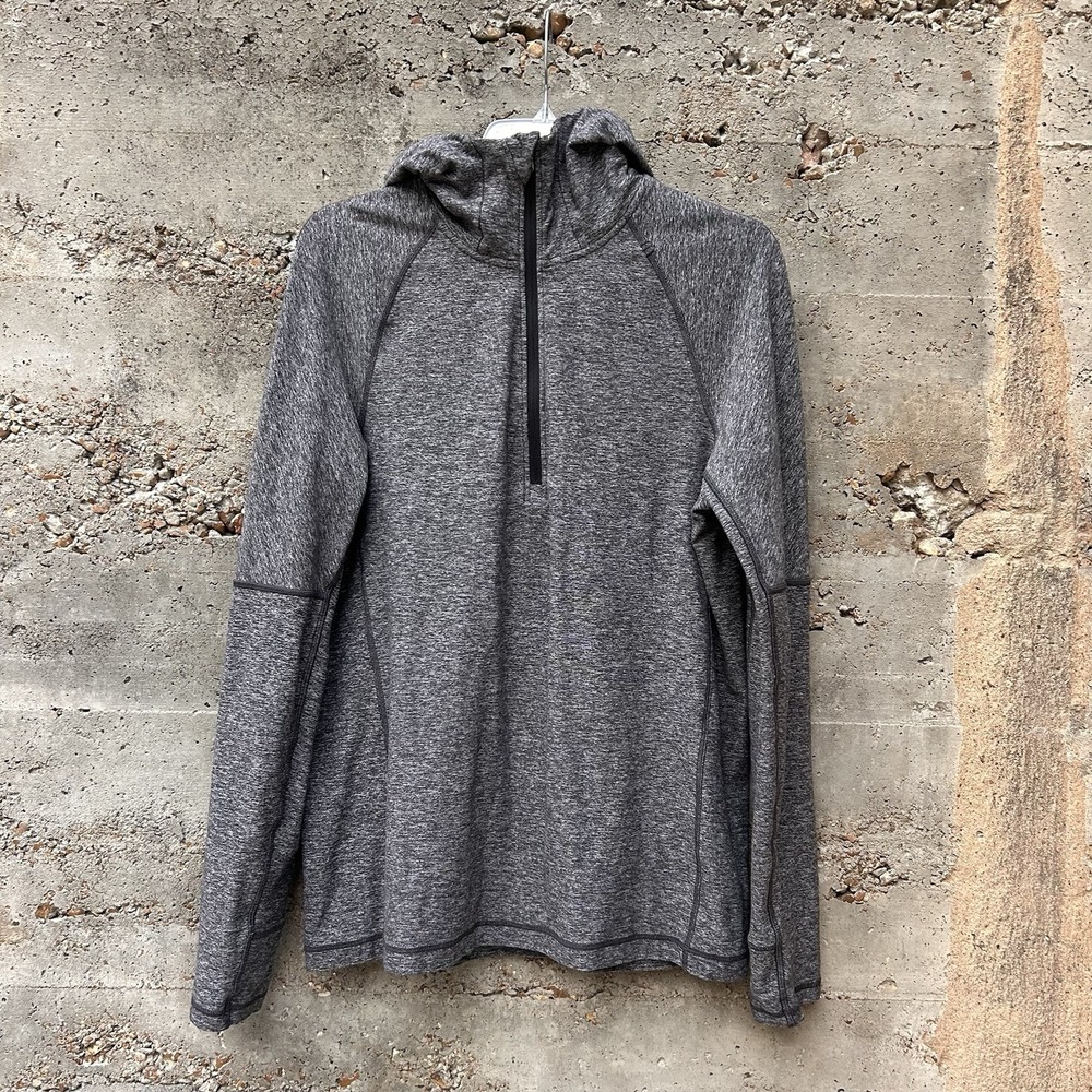 Lululemon Surge Sweat Hoodie Men's Large * 1/4 Zip Heathered Grey Sweat Wick Gym